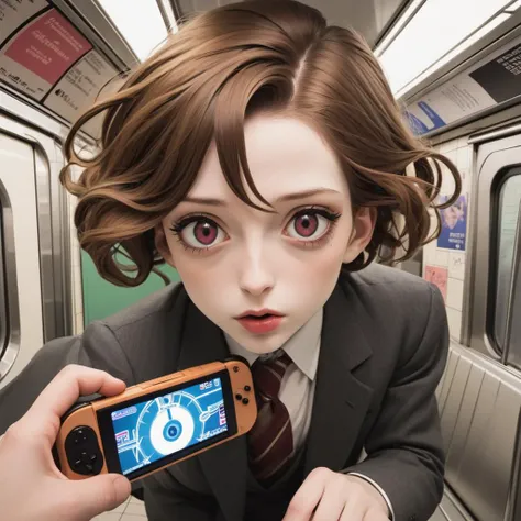 Belle Delphine looking down at a small boy playing gameboy, layered eyes, by the master Egon Schiele and tj, xh, titled: neurotic erotic. Animation directed by Ridley Scott, New York subway, fisheye capture, award winning moment of human connection. <lora:CH:0.6> <lora:DI_belle_delphine_sdxl_v1:0.35>  <lora:DetailedEyes_V3:0.6>