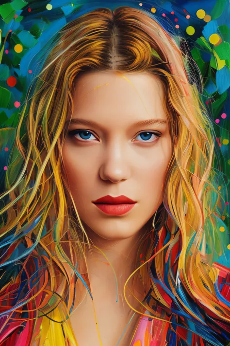 beautiful symmetrical full body lea-seydoux model shot painted in oil with thick brush strokes and wet paint, fibonacci, golden ratio, melted wax, visible brush strokes, surrounded by crystal spheres, 3d wireframe tessellation, neural graph, neurons, color, love, passion, oil on canvas, thick brush strokes, insanely detailed, 8k, masterpiece, artstation, surreal