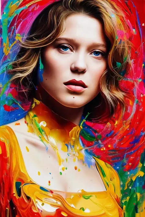 beautiful symmetrical full body lea-seydoux shot painted in oil with thick brush strokes and wet paint, fibonacci, golden ratio, melted wax, visible brush strokes, surrounded by crystal spheres, 3d wireframe tessellation, neural graph, neurons, color, love, passion, oil on canvas, thick brush strokes, insanely detailed, 8k, masterpiece, artstation, surreal