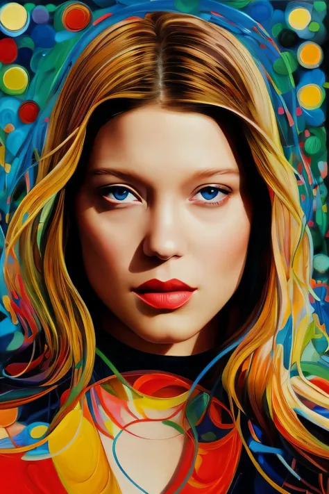 beautiful symmetrical full body lea-seydoux shot painted in oil with thick brush strokes and wet paint, fibonacci, golden ratio, melted wax, visible brush strokes, surrounded by crystal spheres, 3d wireframe tessellation, neural graph, neurons, color, love, passion, oil on canvas, thick brush strokes, insanely detailed, 8k, masterpiece, artstation, surreal