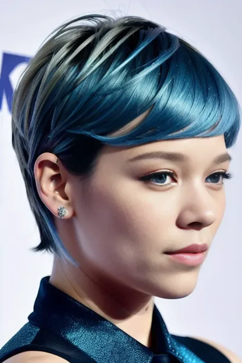 lea-seydoux person, short hair, blue hair, <lora:lea-seydoux:0.8>, <lora:add_detail:0.3>