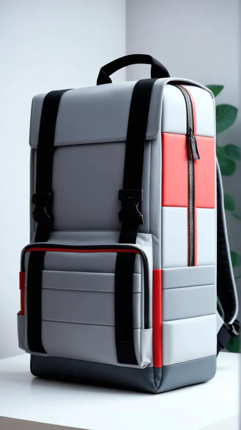 <lora:NESStyleXL:1>NESStyleminimalist canvas laptop backpack, NES-inspired, gray plastic, red plastic, 24mm, (analog, cinematic, film grain:1.3), Bokeh DOF, (Masterpiece:1.3) (best quality:1.2) (high quality:1.1)