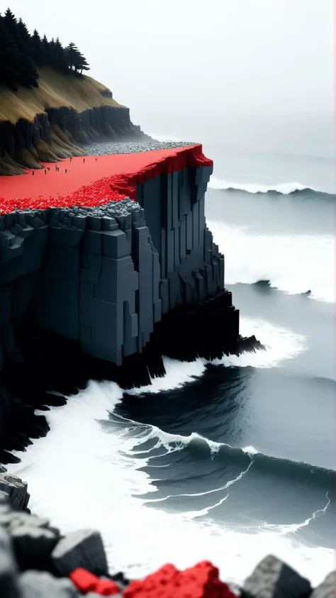 <lora:NESStyleXL:1>NESStylea picturesque coastal cliff with crashing waves and rocky shores, NES-inspired, gray plastic, red plastic, 24mm, (analog, cinematic, film grain:1.3), Bokeh DOF, (Masterpiece:1.3) (best quality:1.2) (high quality:1.1)