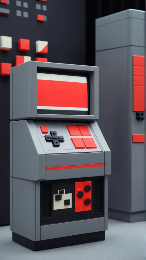 <lora:NESStyleXL:1>NESStylean interactive tech-art exhibit responding to visitor's movements, NES-inspired, gray plastic, red plastic, 24mm, (analog, cinematic, film grain:1.3), Bokeh DOF, (Masterpiece:1.3) (best quality:1.2) (high quality:1.1)