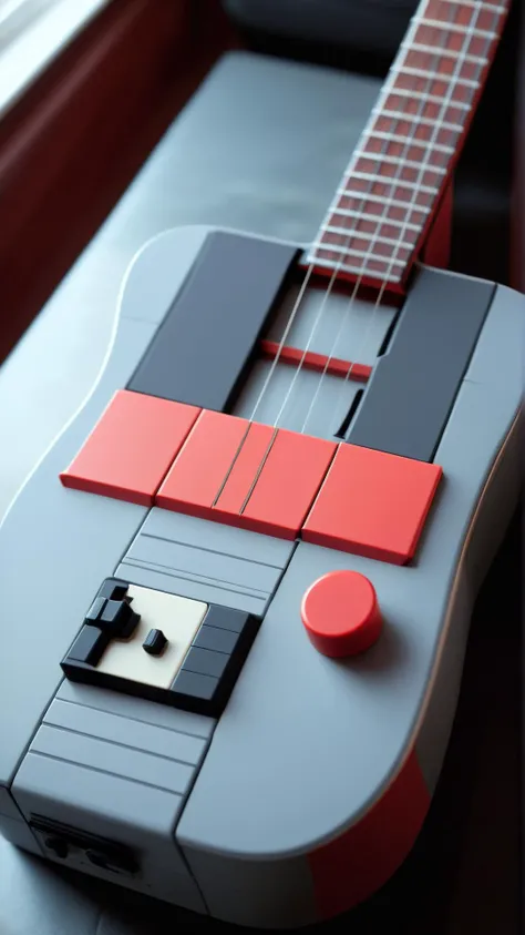 <lora:NESStyleXL:1>NESStyleguitar, NES-inspired, gray plastic, red plastic, 24mm, (analog, cinematic, film grain:1.3), Bokeh DOF, (Masterpiece:1.3) (best quality:1.2) (high quality:1.1)