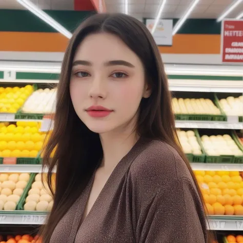 a photo of dasha taran, ohwx woman, in a grocery store, best quality, detailed skin, <lora:dashataranv3_SDXL:0.7>