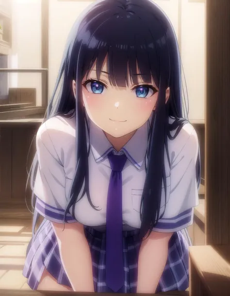 skikaruga, <lora:sk ikaruga s1-lora-nochekaiser:1>,
ikaruga, long hair, blue eyes, black hair, bangs, blunt bangs,
BREAK skirt, shirt, school uniform, pleated skirt, necktie, purple skirt,
BREAK outdoors, classroom,
BREAK looking at viewer, (cowboy shot:1.5), smile,
BREAK <lyco:GoodHands-beta2:1>, (masterpiece:1.2), best quality, high resolution, unity 8k wallpaper, (illustration:0.8), (beautiful detailed eyes:1.6), extremely detailed face, perfect lighting, extremely detailed CG, (perfect hands, perfect anatomy),