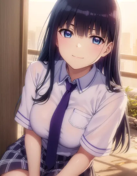 skikaruga, <lora:sk ikaruga s1-lora-nochekaiser:1>,
ikaruga, long hair, blue eyes, black hair, bangs, blunt bangs,
BREAK skirt, shirt, school uniform, pleated skirt, necktie, purple skirt,
BREAK outdoors, classroom,
BREAK looking at viewer, (cowboy shot:1.5), smile,
BREAK <lyco:GoodHands-beta2:1>, (masterpiece:1.2), best quality, high resolution, unity 8k wallpaper, (illustration:0.8), (beautiful detailed eyes:1.6), extremely detailed face, perfect lighting, extremely detailed CG, (perfect hands, perfect anatomy),