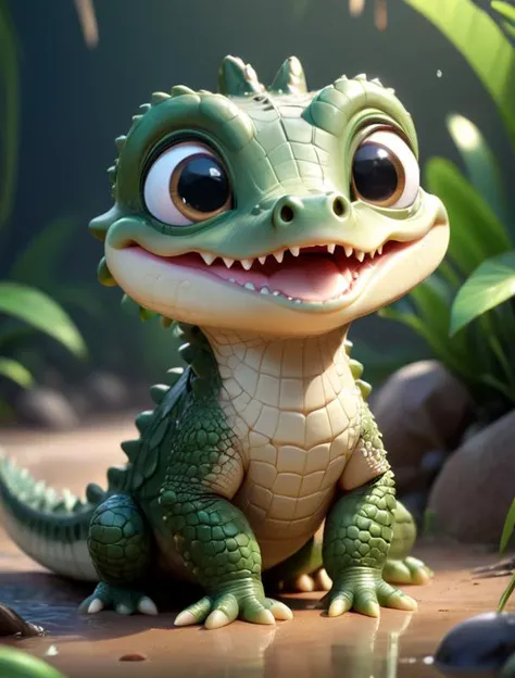 very cute illustration baby crocodile,    big cute eyes, tranding on artstation, cinematic lighting, majestic,digital photography, 3d <lora:3Dæ¨¡åä¸¨å¯ç±åSDXLç_v1.0:0.8> , MG_IP, PIXAR