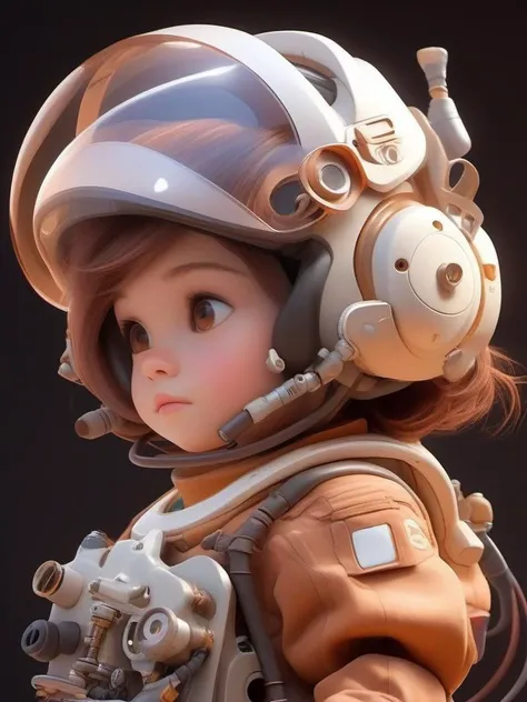Pixar style,MG_ip,1girl,solo,helmet,profile,brown hair,science fiction,portrait,spacesuit,from side,upper body,brown eyes,short hair,machine,<lora:3D模å丨å¯ç±åSDXLç_v2.0:1>,mechanical ear,mechanical antenna,mecha,cable,