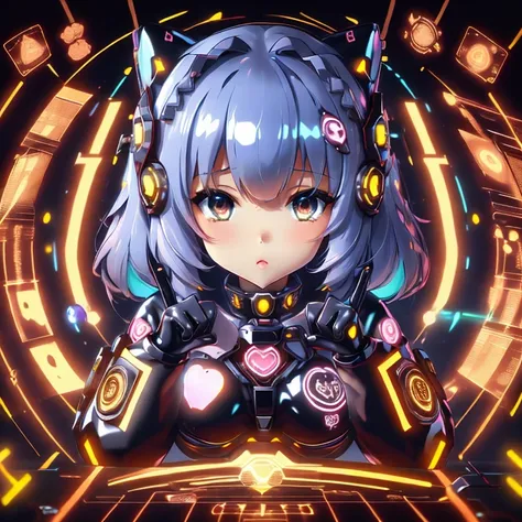 (cute girl in a latex exosuit:1.2) in round room, cyberspace, hyperspace, hacking a futuristic computer network, hackingui, user interface, hud, colorful rainbow colors, <lora:hackingui:1>, (perfect hair, perfect face:1.25)