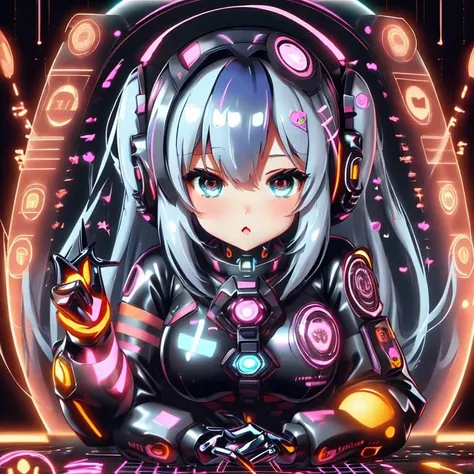 (cute girl in a latex exosuit:1.2) in round room, cyberspace, hyperspace, hacking a futuristic computer network, hackingui, user interface, hud, colorful rainbow colors, <lora:hackingui:1>, (perfect hair, perfect face:1.25)
