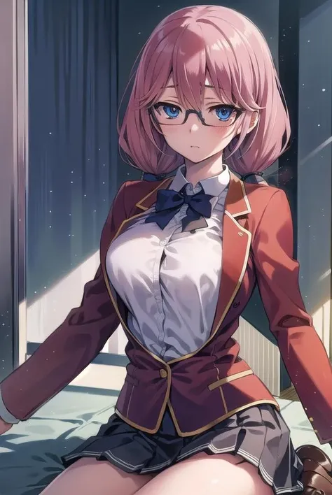 airisakura, <lora:airisakura-lora-nochekaiser:1>,
airi sakura, blue eyes, glasses, long hair, pink hair, (low twintails:1.5),
BREAK glasses, advanced nurturing high school uniform, blazer, red blazer, bow, bowtie, collared shirt, jacket, long sleeves, pleated skirt, school uniform, shirt, shoes, skirt, white shirt, white skirt, white socks,
BREAK looking at viewer, full body,
BREAK indoors, classroom,
BREAK <lyco:GoodHands-beta2:1>, (masterpiece:1.2), best quality, high resolution, unity 8k wallpaper, (illustration:0.8), (beautiful detailed eyes:1.6), extremely detailed face, perfect lighting, extremely detailed CG, (perfect hands, perfect anatomy),