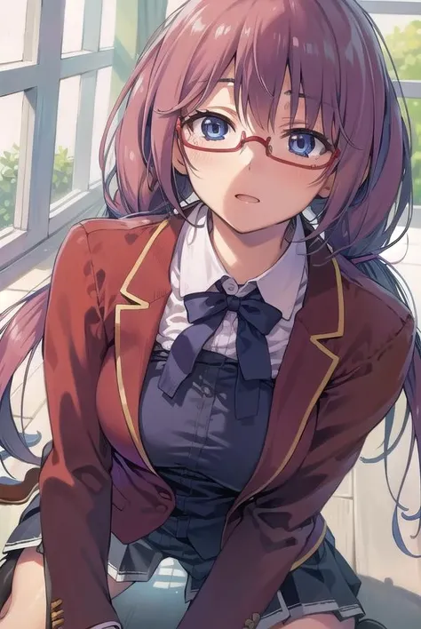 airisakura, <lora:airisakura-lora-nochekaiser:1>,
airi sakura, blue eyes, glasses, long hair, pink hair, (low twintails:1.5),
BREAK glasses, advanced nurturing high school uniform, blazer, red blazer, bow, bowtie, collared shirt, jacket, long sleeves, pleated skirt, school uniform, shirt, shoes, skirt, white shirt, white skirt, white socks,
BREAK looking at viewer, full body,
BREAK indoors, classroom,
BREAK <lyco:GoodHands-beta2:1>, (masterpiece:1.2), best quality, high resolution, unity 8k wallpaper, (illustration:0.8), (beautiful detailed eyes:1.6), extremely detailed face, perfect lighting, extremely detailed CG, (perfect hands, perfect anatomy),