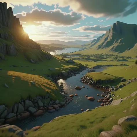 beautiful stunning shot, 4K, masterpiece, highly detailed image of a realistic celtic landscape