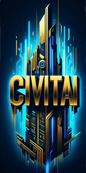 CIVITAI
text logo, blue, gold, cyberpunk vertical, fade
starving artist