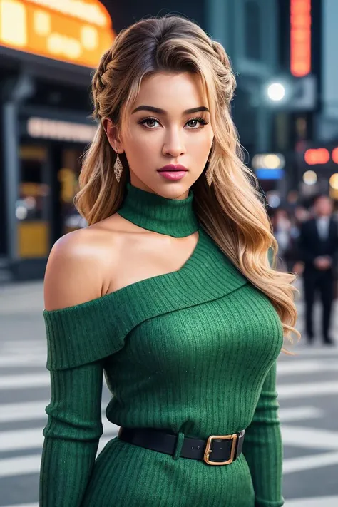 photo of beautiful (cindypr4d0:0.99), a woman with beautiful hair, hair upsweep updo, as a movie star in a (movie premiere), premiere gala, (near a movie theatre), natural skin texture, (elegant tight green sweater off-shoulder with a strap), 24mm, 4k textures, soft cinematic light, adobe lightroom, photolab, hdr, intricate, elegant, highly detailed, sharp focus, ((((cinematic look)))), soothing tones, insane details, intricate details, hyperdetailed, low contrast, soft cinematic light, exposure blend, hdr, faded, (paparazzi in background), (painted lips:1.1), ((looking at viewer:1.1)), (closeup portrait)