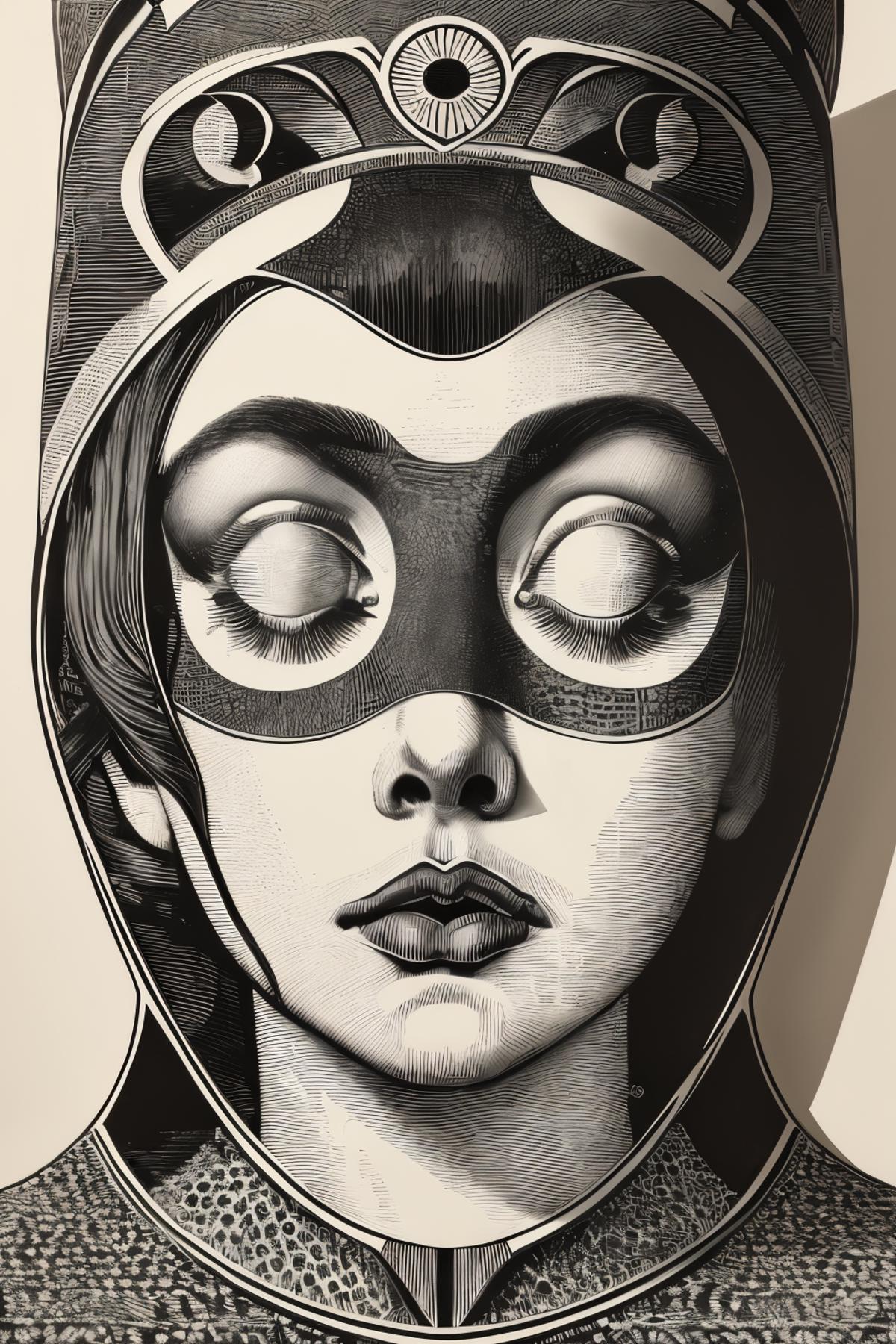 A drawing of a woman with a cat mask on her head - SeaArt AI