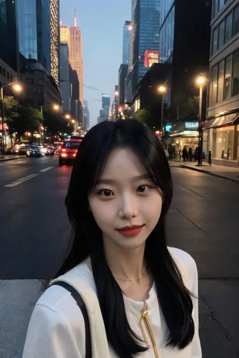 Fujifilm XT3, 8k, masterpiece, best quality, (((1girl))), solo, realistic, ((looking at viewer)), photorealistic, (extremely detailed face), looking at viewer, ((ultra-detailed eyes and pupils)), ultra detailed, serious expression, cropped top, ((standing against a city skyline at night)), (rooftop), sweatshirt crop top, abs, ((navel)), smile, pureerosface_v1, bangs, <lora:chuulorashy:1>
