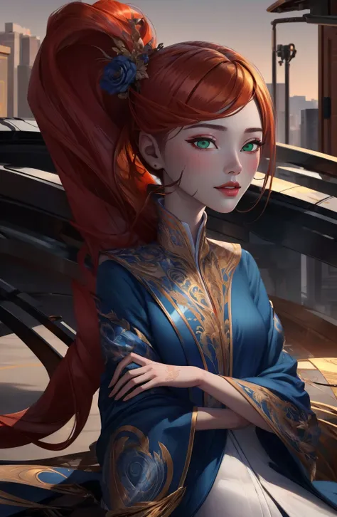 (masterpiece, high quality, 64k, uhd, extremely detailed eyes, extremely detailed face, extremely intricate, professional)
BREAK
<lora:GwenUAF_Omniverse1.0:0.85>GwenUAF Omniverse, orange hair, ((green eyes)), ponytail, light smile,
<lora:phoenixdressV.2:1.0>, phoenix dress, golden and black dress
BREAK
simple background,