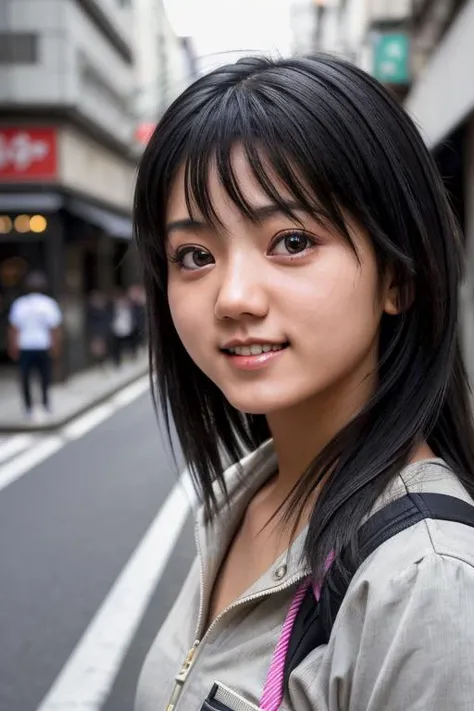 RAW close-up portrait photo, LiChun in busy Tokyo street, fcDetailPortrait