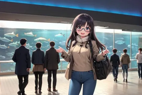 best quality, ultra-detailed, illustration,
sumasui, aquarium, 6+boys, multiple boys, night
,1girl, glasses, black hair, long hair, standing, duffel coat, pantyhose, jeans, smile, laughing, looking at viewer, solo focus,
<lora:sumasui_SD15_V2:1>