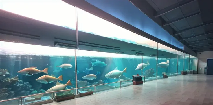 best quality, ultra-detailed, illustration,
sumasui, aquarium, scenery, aquarium, fish, indoors, underwater, whale, ceiling , ceiling light, neon lights, 
 <lora:sumasui_SD15_V2:1>
