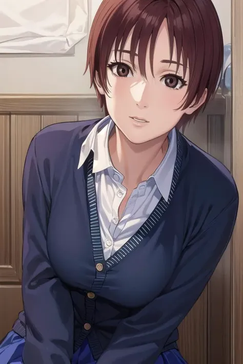 keikishimoto, <lora:kei kishimoto-lora-nochekaiser:1>,
kei kishimoto, short hair, (brown eyes:1.5), red hair, smile,
BREAK skirt, school uniform, cardigan, blue skirt, shirt, white shirt, collared shirt,
BREAK indoors, classroom,
BREAK looking at viewer, (cowboy shot:1.5),
BREAK <lyco:GoodHands-beta2:1>, (masterpiece:1.2), best quality, high resolution, unity 8k wallpaper, (illustration:0.8), (beautiful detailed eyes:1.6), extremely detailed face, perfect lighting, extremely detailed CG, (perfect hands, perfect anatomy),