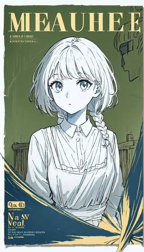 (((best quality))), (((ultra detailed))), (((masterpiece))), illustration,over, cover_page, letterboxed, 1girl,side braid, looking_at_viewer, ((Detailed text)),figure,Cute figure,solo focus,ultra-detailed,(masterpiece:1.4),best quality,ultra high res,Magazine cover-style illustration ,She has a confident expression The overall style should be modern and trendy, with a focus on fashion and fantasy,(english_text),detailed background,Double exposure,line