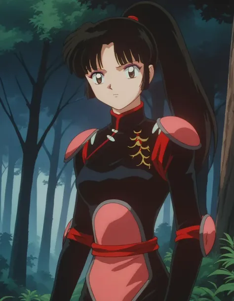 score_9, score_8_up, score_7_up, source_anime,
inuyashasango, <lora:inuyasha-sango-ponyxl-lora-nochekaiser:1>,
sango, long hair, black hair, brown eyes, retro artstyle,
ponytail, armor, bodysuit, pilot suit,
outdoors, forest, nature,
looking at viewer,