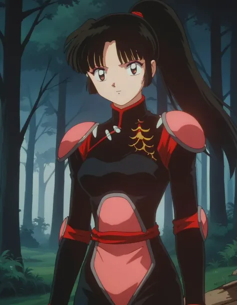 score_9, score_8_up, score_7_up, source_anime,
inuyashasango, <lora:inuyasha-sango-ponyxl-lora-nochekaiser:1>,
sango, long hair, black hair, brown eyes, retro artstyle,
ponytail, armor, bodysuit, pilot suit,
outdoors, forest, nature,
looking at viewer,