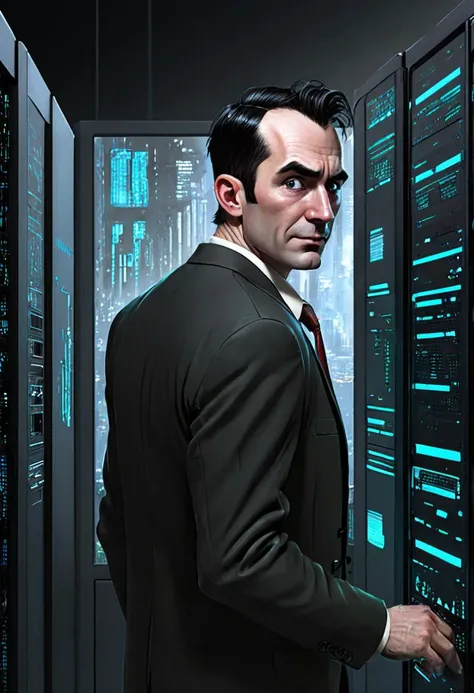<lora:BillMatheson:.5> A BillMatheson man hacking into a dystopian city's mainframe to restore freedom to the citizens