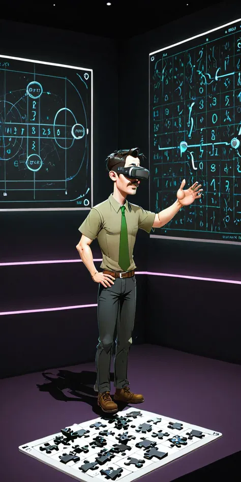 <lora:BillMatheson:.8> A BillMatheson man venturing into a virtual reality game to solve a series of math-based puzzles