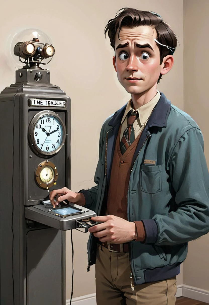 <lora:BillMatheson:.5> A BillMatheson man using a time-travel device to visit himself as a ager