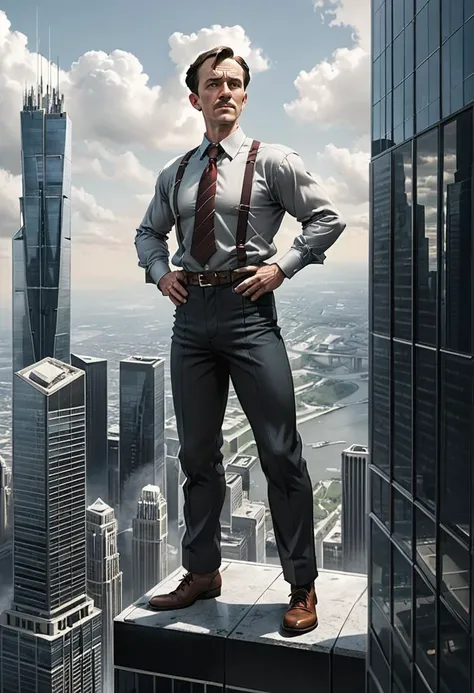 <lora:BillMatheson:.5> A BillMatheson man standing confidently on the edge of a skyscraper