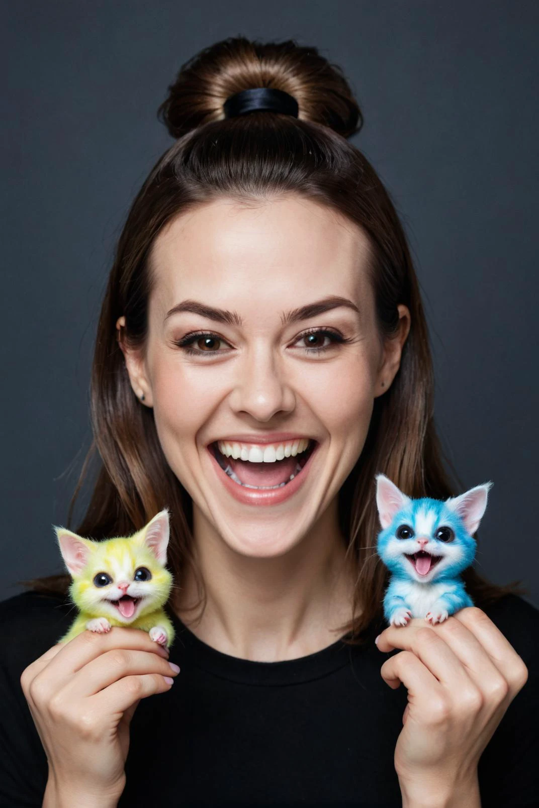 by Lori Earley and Olga Skomorokhova in the style of teamLab , cute happy woman holding up two minature pets, maniacal laughter <lora:happy:0.35> <lora:maniacal_laughter:2.25> , digital oil pastel on canvas<lora:oil_pastel:1.00> of a cinematic photo <lora:juggernaut_cinematic:1.00> <lora:more_art:0.30><lora:RMSDXL_Enhance:0.50><lora:RMSDXL_Creative:0.50><lora:RMSDXL_Photo:0.50><lora:RMSDXL_Darkness_Cinema:0.50><lora:clothing_slider:2.00><lora:great_lighting:1.50><lora:aesthetic:1.50><lora:photorealistic_portrait:1.50><lora:extremely_detailed:1.50><lora:midjourney:-0.15><lora:dpo:0.25>