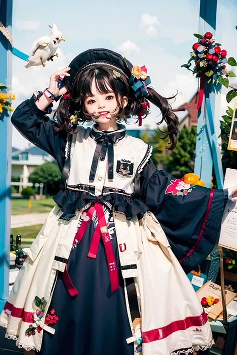 best quality, masterpiece, extremely detailed, 1girl, solo, smile, open mouth, twin tail, long hair, hat, red eyes,:3, standing,<lora:GuihuagaoSomeSortOf_v10:0.8>