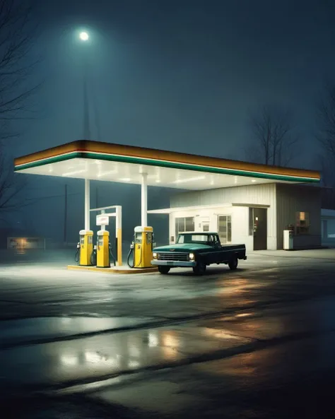 breathtaking <lora:Todd Hido Style:1>Todd Hido Style - gas station, store, night truck driver . award-winning, professional, highly detailed