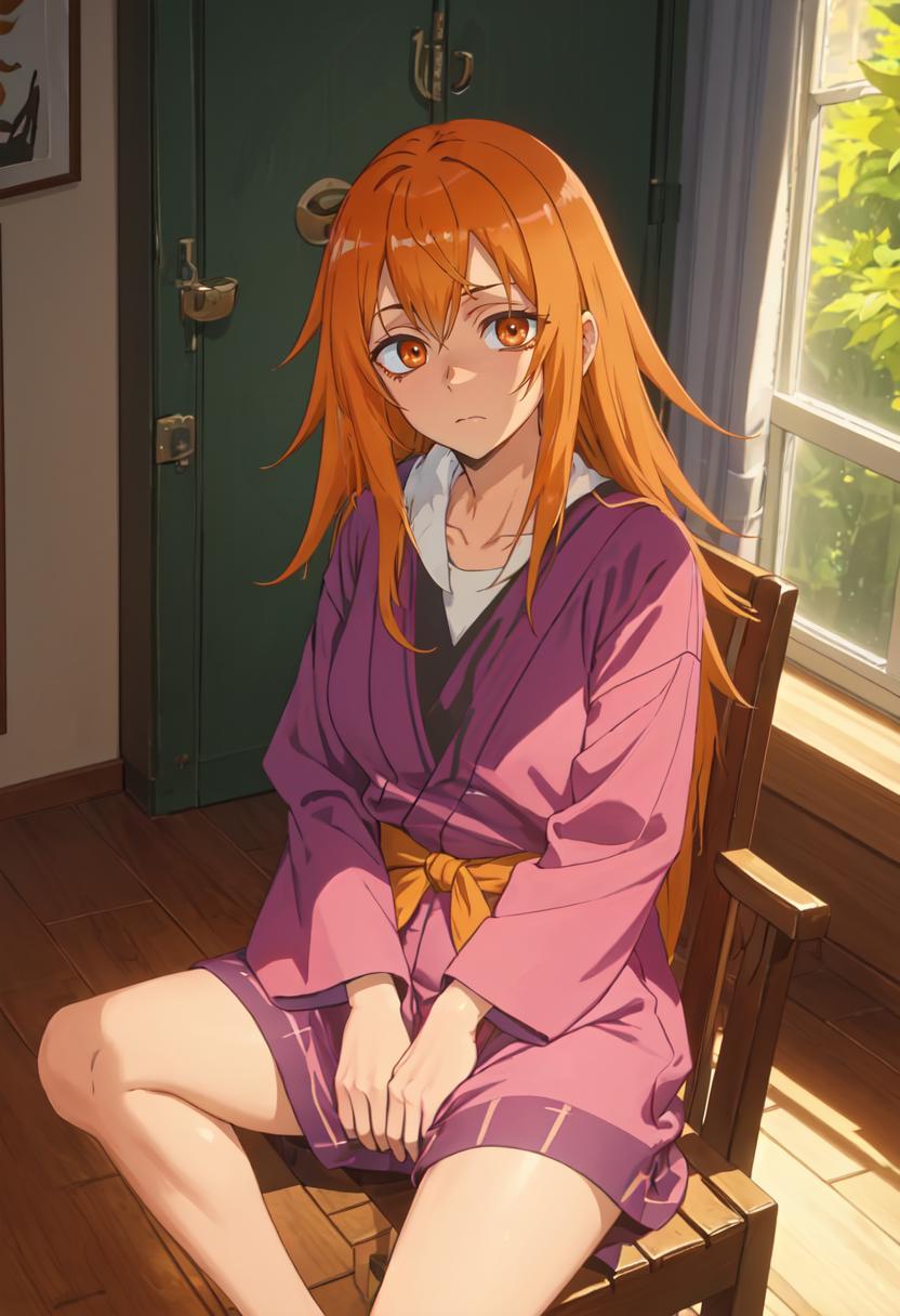 Anime girl sitting on a chair in a room with a window - SeaArt AI