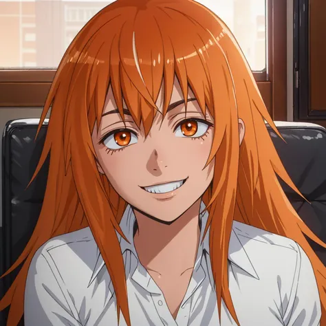 RAW photo, (high detailed skin, detailed eyes:1.1), intricate details, best quality, 8k uhd, soft lighting, maki_gamou_donttoywithmemissnagatoro, long hair, orange hair, brown eyes, smile, orange eyes <lora:maki_gamou_donttoywithmemissnagatoro:0.6>