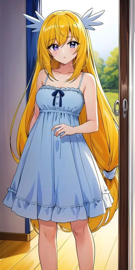<lora:Walkyure:0.7>, Walkyure, large_breasts, standing, solo, sundress, masterpiece, best quality, detailed face, detailed eyes, highres,