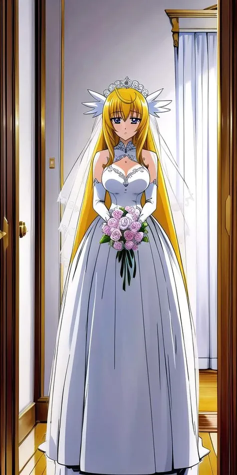 <lora:Walkyure:0.7>, Walkyure, large_breasts, standing, solo, wedding dress, masterpiece, best quality, detailed face, detailed eyes, highres,