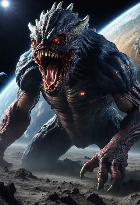 RAW photo, Masterpiece, high quality, great details, high resolution, great light, high accuracyA picture of a huge space monster eating a planet.monster,The planet is eaten