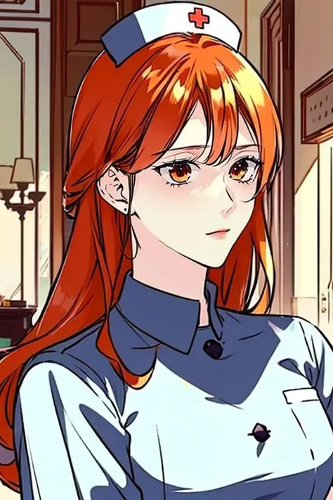 masterpiece, high quality, <lora:Ginger:1>, Ginger, 1girl, solo, solo focus, long hair, upper body, nurse,