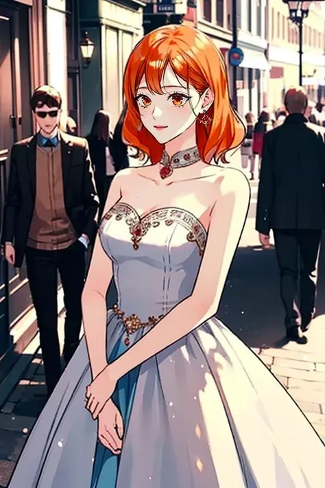 masterpiece, high quality, <lora:Ginger:1>, Ginger, 1girl, solo, solo focus, smile, jewelry, bare shoulders, white dress, dress,