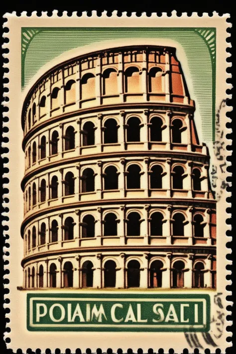 <lora:Vintage Postage Stamps:1>Vintage Postage Stamps - postage stamp depicting the Roman Colosseum