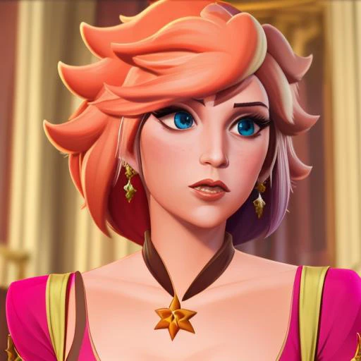 a portrait of princess peach in castle, princess costume