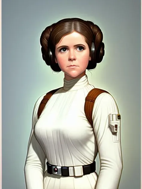 full body shot, photorealistic, high detail, sci-fi art of ep6leia-1100, in the style of Tim Hildebrandt, star wars, beautiful detailed eyes, smirk