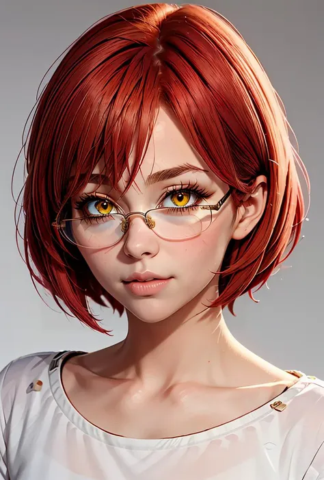 (masterpiece, best quality), 1girl,  <lora:Gowther:0.8> Gowther, gowcos, white shirt, yellow eyes, pink hair, semi-rimless eyewear, red hair, under-rim eyewear, glasses, collarbone, femboy, hair betweenn eyes