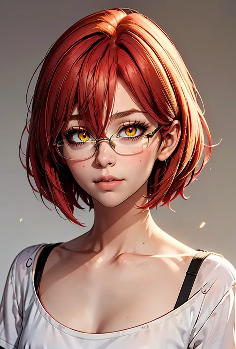 (masterpiece, best quality), 1girl,  <lora:Gowther:0.8> Gowther, gowcos, white shirt, yellow eyes, pink hair, semi-rimless eyewear, red hair, under-rim eyewear, glasses, collarbone, femboy, hair betweenn eyes